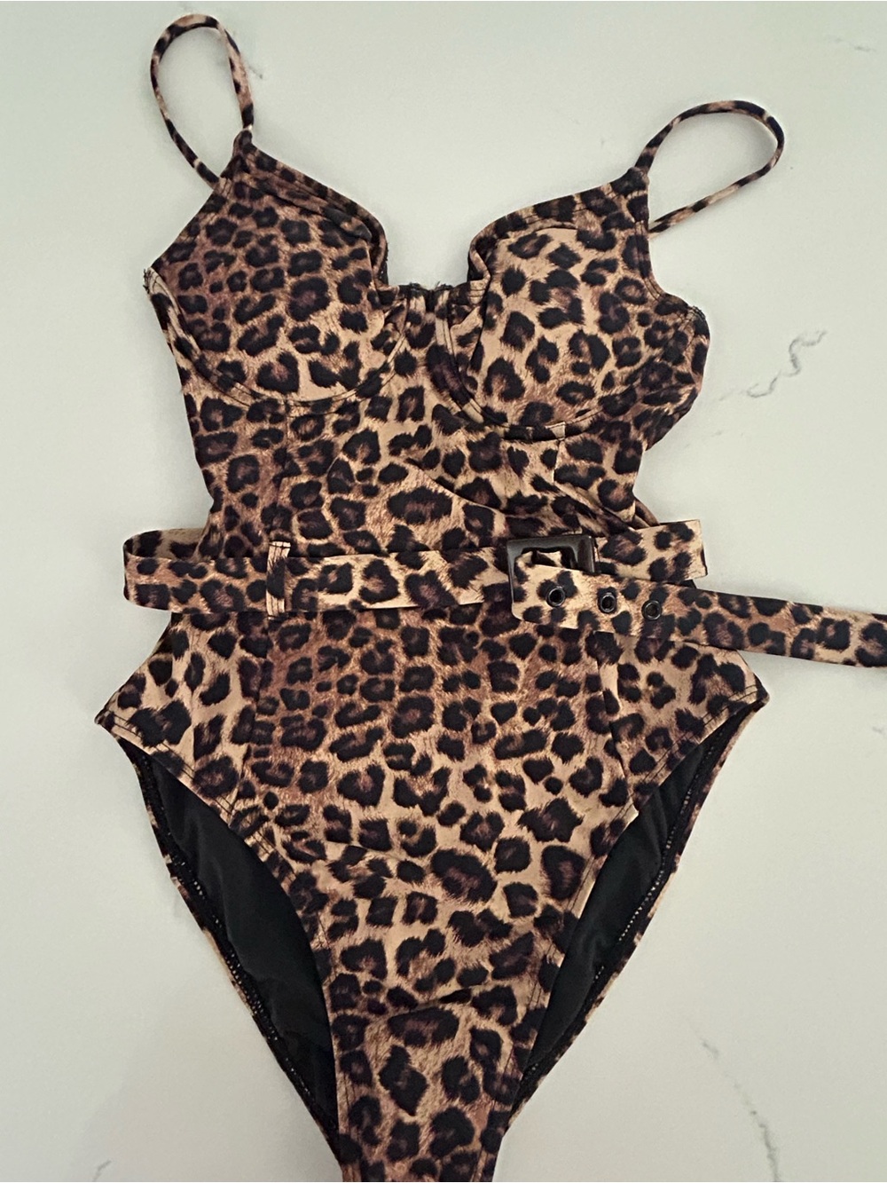 Good American Leopard Print One-Piece Swimsuit - Brown/Tan size 1 - Picture 5 of 9